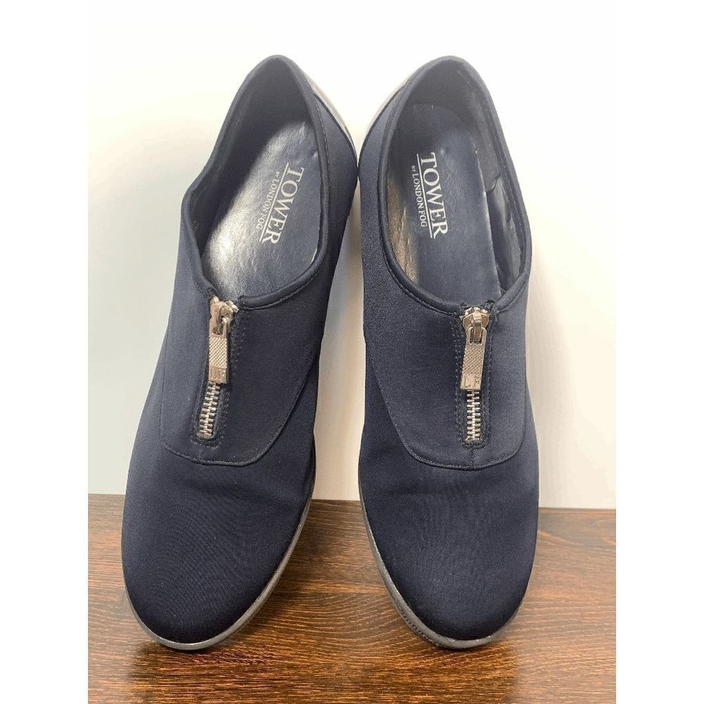 Tower By London Fog Zipper Closure Flat Sneaker Casual Shoes Navy Blue Size 9.5